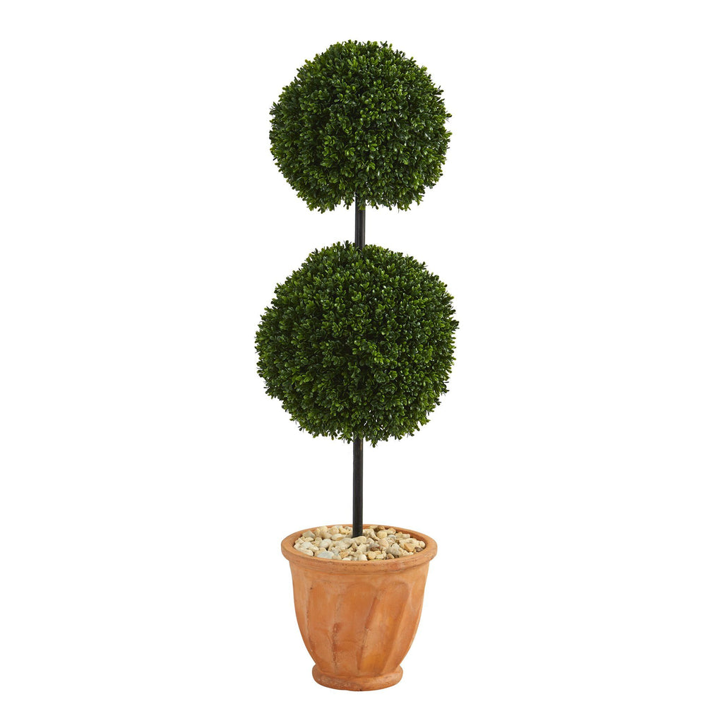 46” Boxwood Double Ball Artificial Topiary Tree in Terra-Cotta Planter (Indoor/Outdoor)