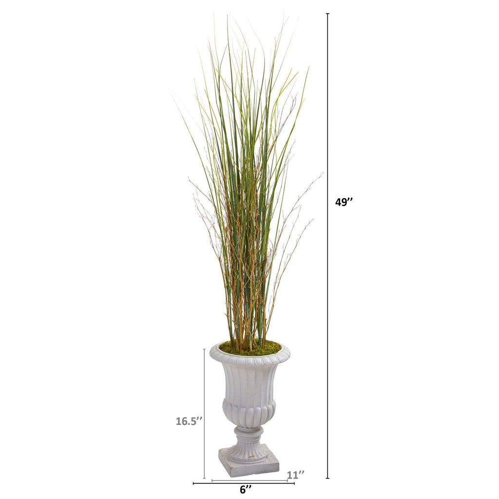 49” Grass and Bamboo Artificial Plant in Gray Urn