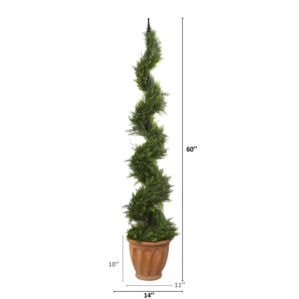 5’ Cypress Artificial Spiral Topiary Tree in Terra-Cotta Planter