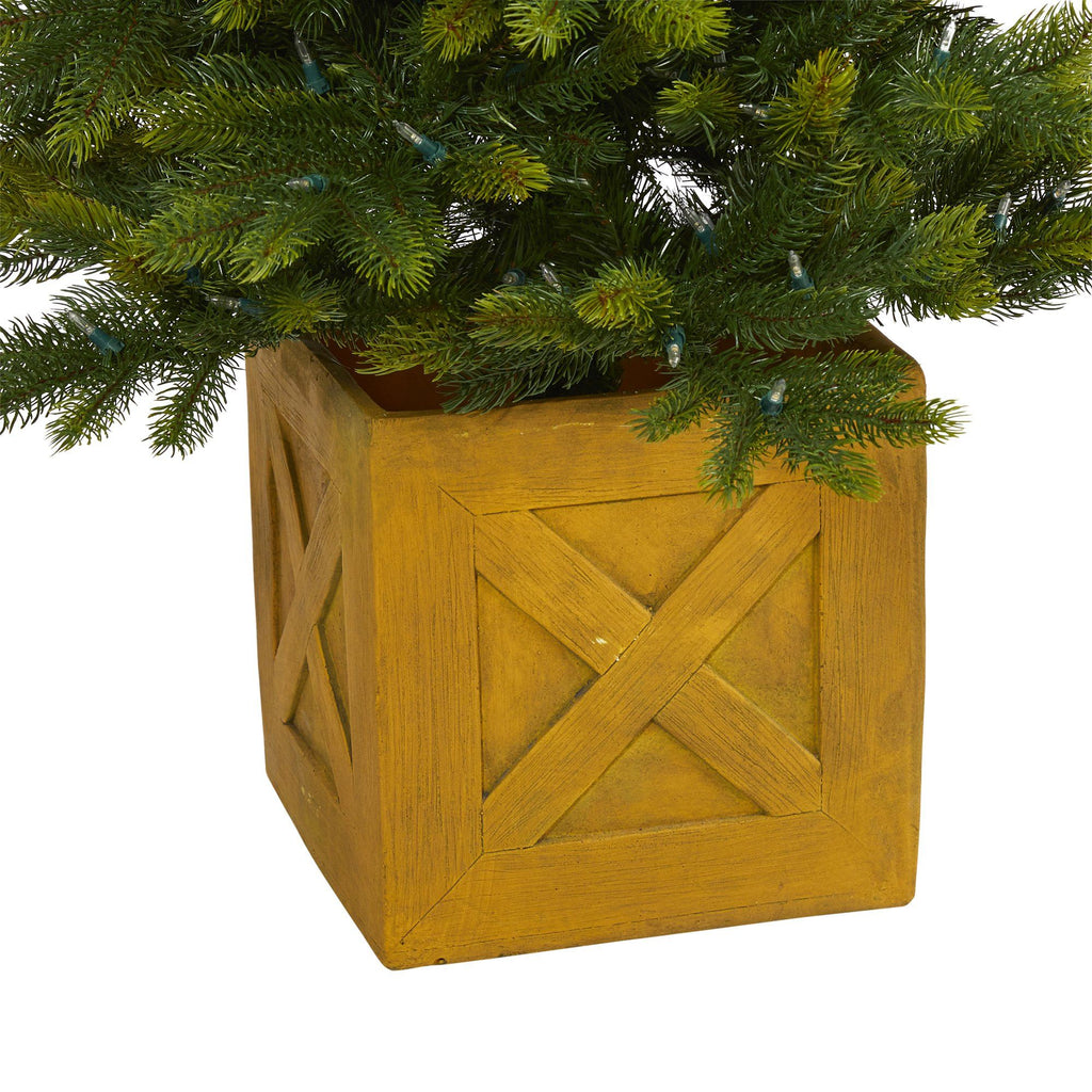 5' Manchester Fir Artificial Christmas Tree in Decorative Planter with 250 Clear Warm (Multifunction) LED Lights and 366 Bendable Branches