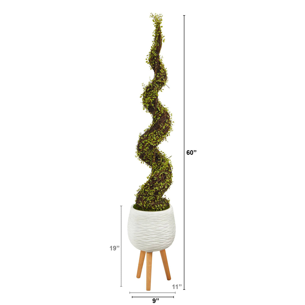 5’ Mohlenbechia Spiral Artificial Tree in White Planter with Stand