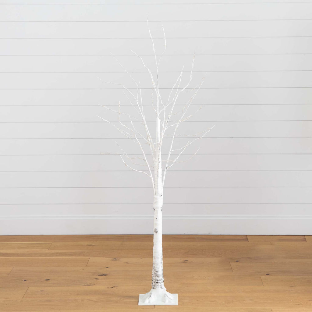 5’ Pre-Lit Artificial White Birch Tree with 240 Warm White LED Lights