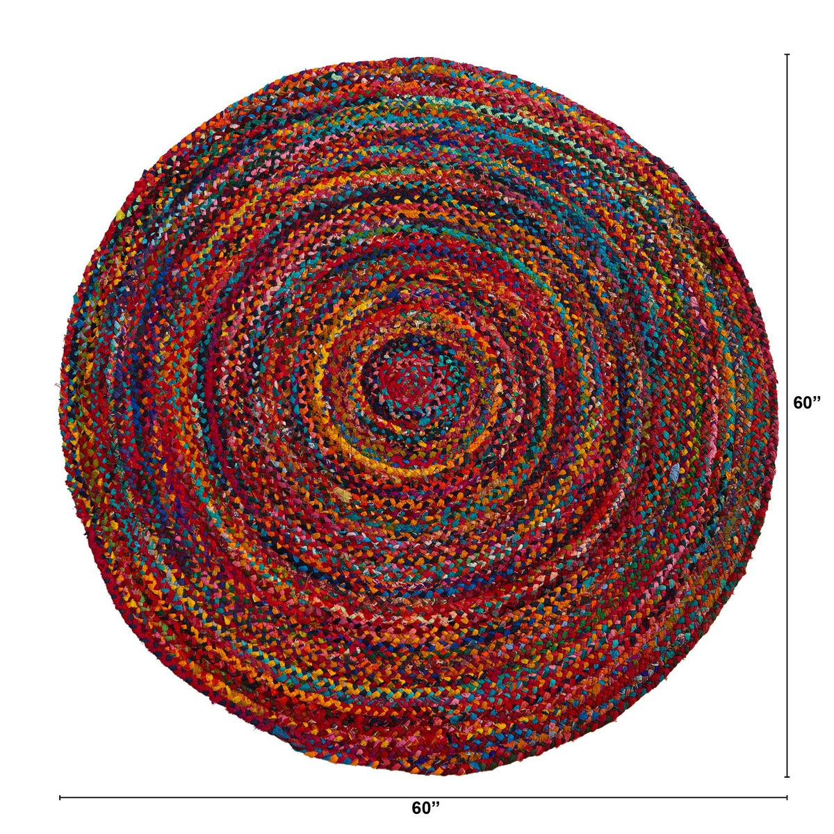 5’ x 5’ Hand Braided Boho Colorful Chindi Round Rug