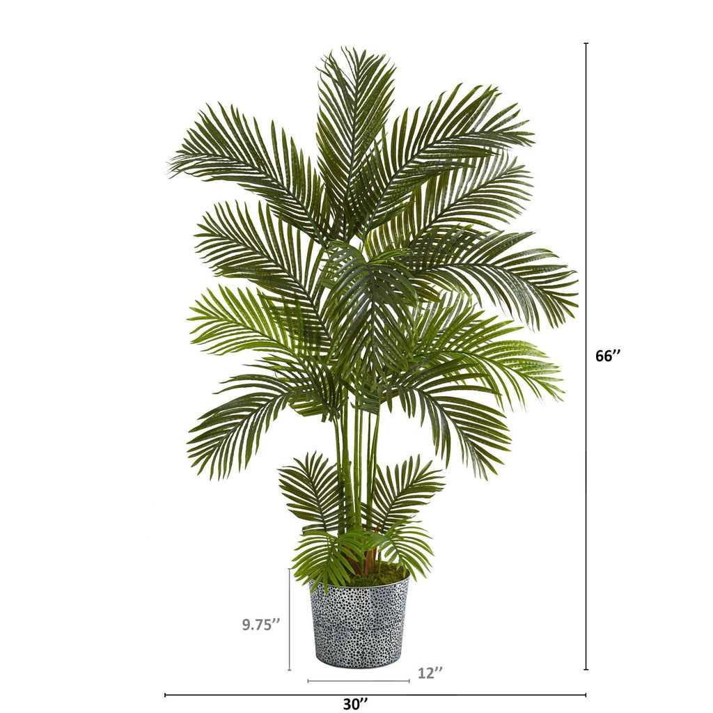 5.5' Areca Palm Artificial Tree in Embossed Black Tin Planter