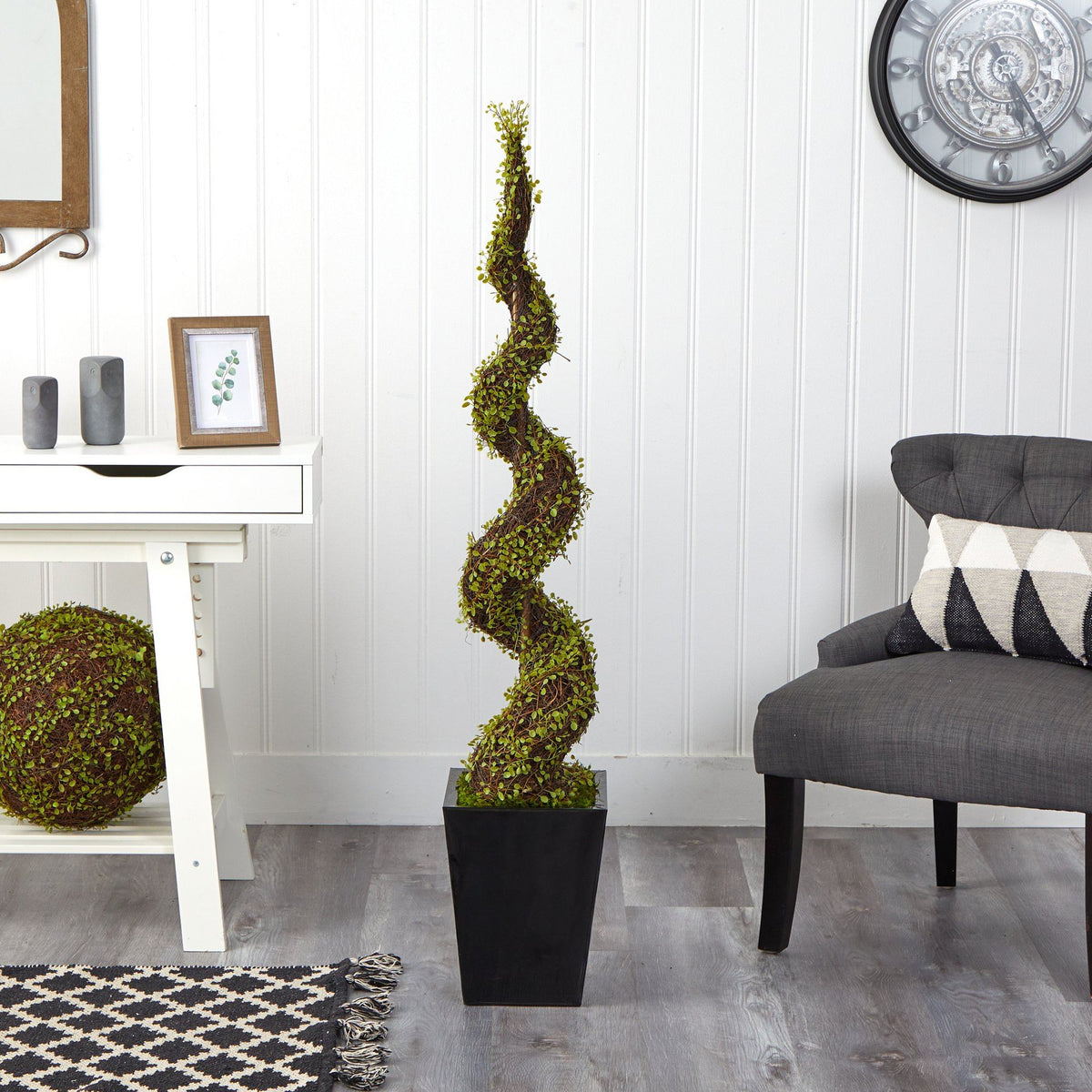 55” Muehlenbeckia Spiral Artificial Tree in Black Metal Planter