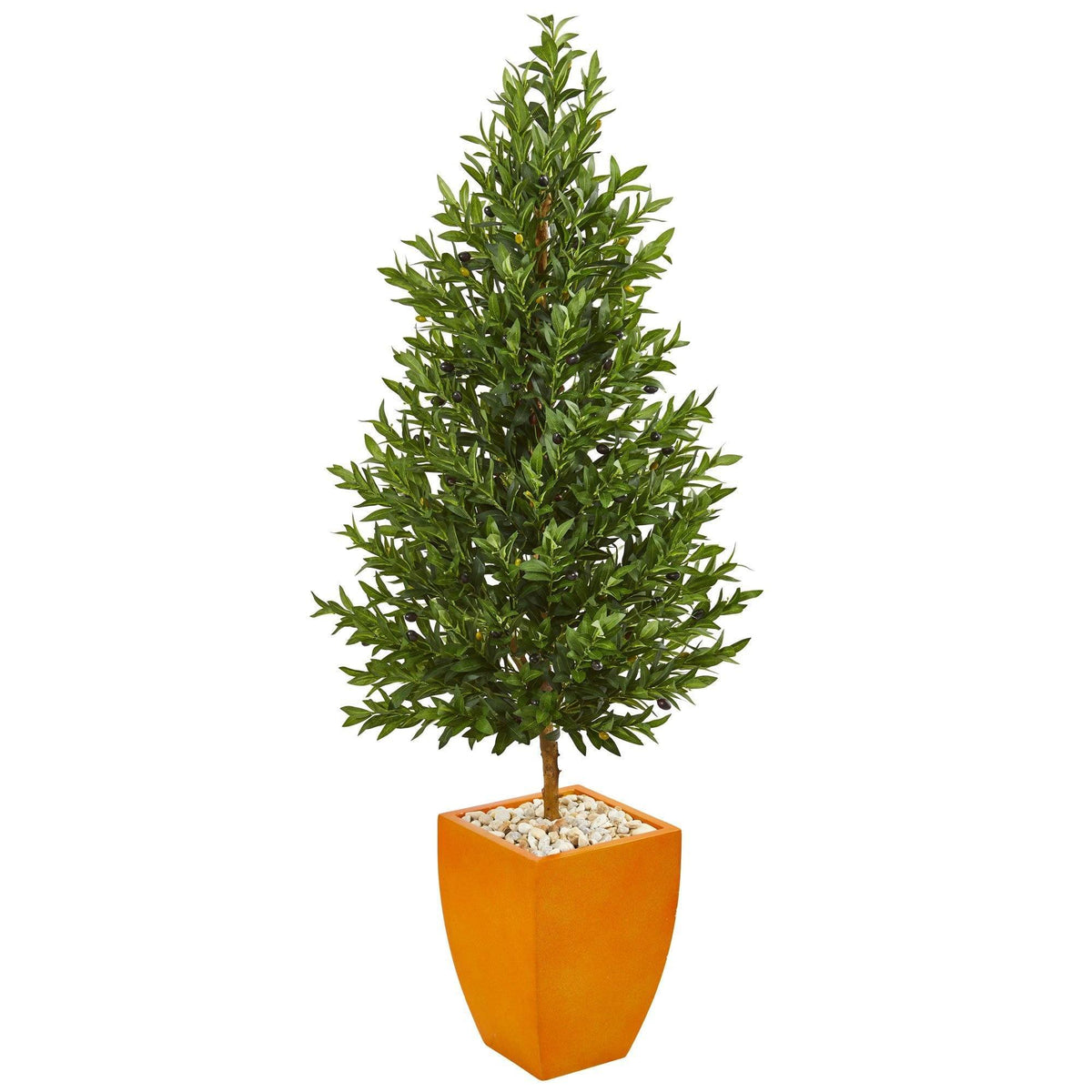 5.5’ Olive Cone Topiary Artificial Tree in Orange Planter(Indoor/Outdoor)