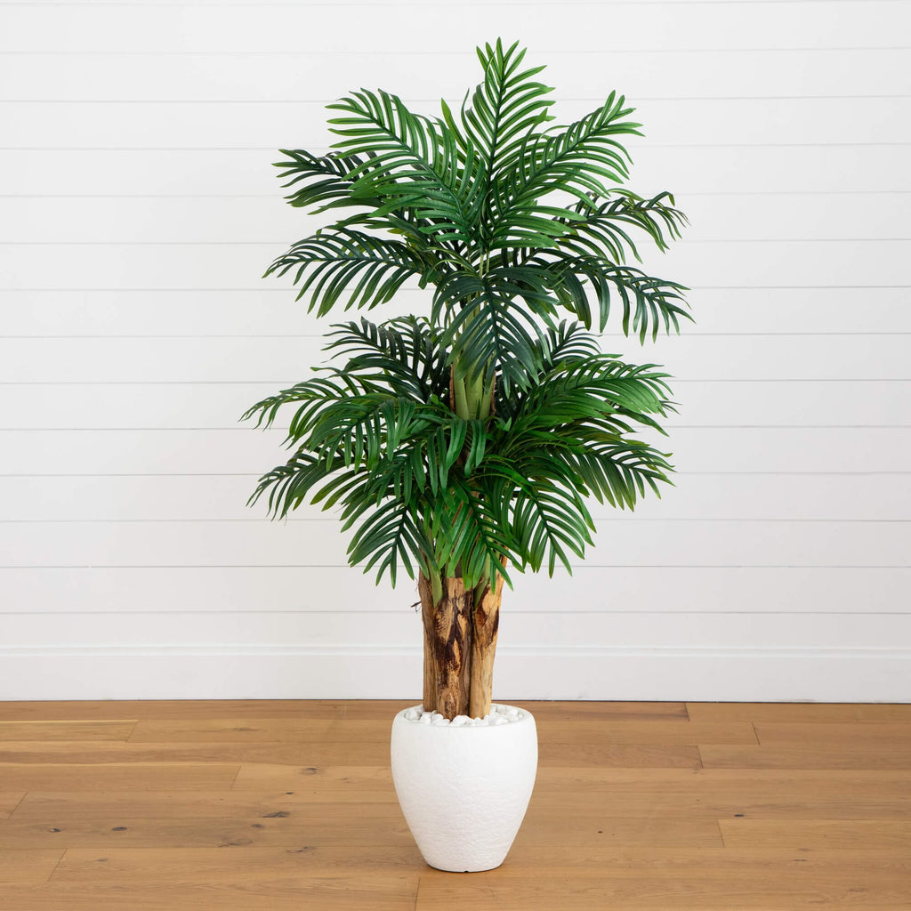 5.5’ Triple Areca Palm Artificial Tree in White Planter