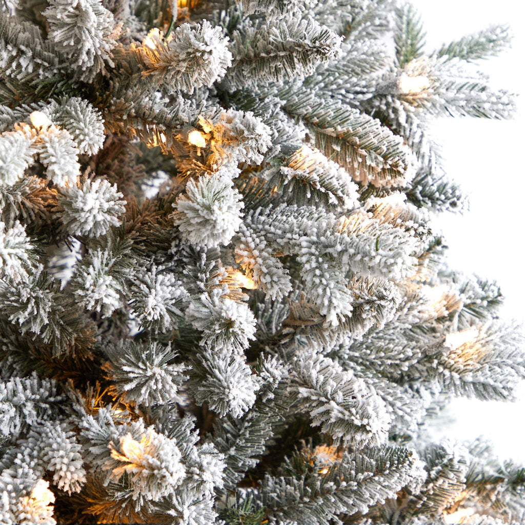 6' Aspen Mountain Fir Flocked Christmas Tree with 1198 Bendable Branches and 450 LED Lights
