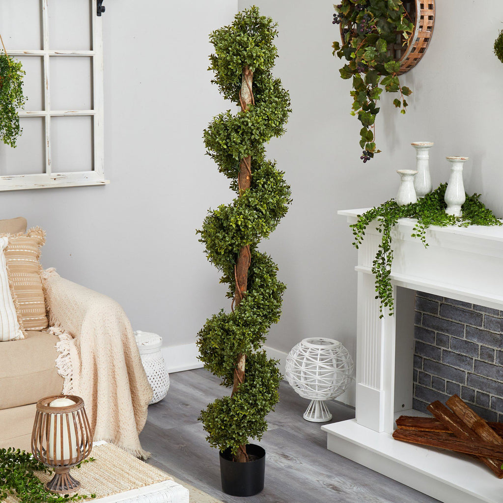 6’ Boxwood Topiary Spiral Artificial Tree (Indoor/Outdoor)