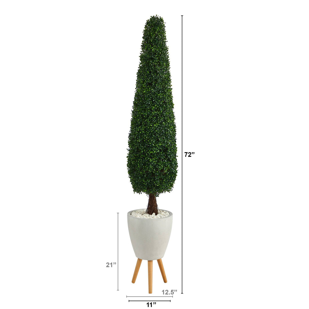 6’ Boxwood Topiary Artificial Tree in White Planter with Stand (Indoor/Outdoor)