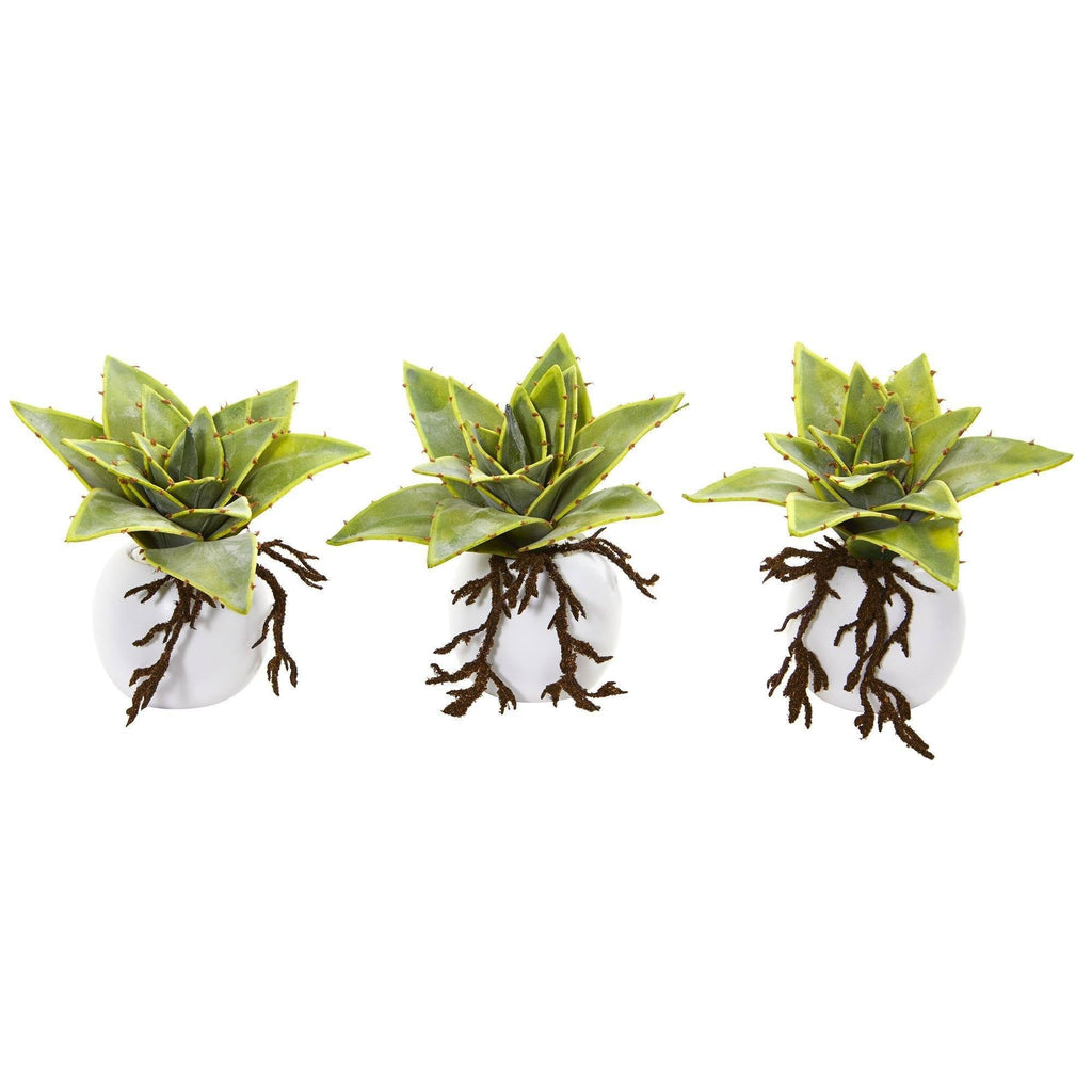 6” Dusty Succulent Artificial Plant in White Vase (Set of 3)