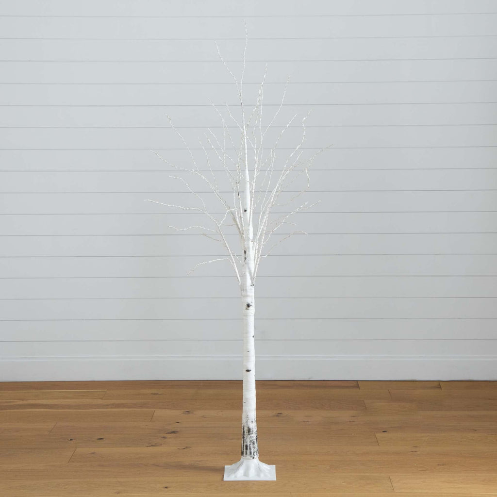 6’ Pre-Lit Artificial White Birch Tree with 400 Color Changing LED Lights