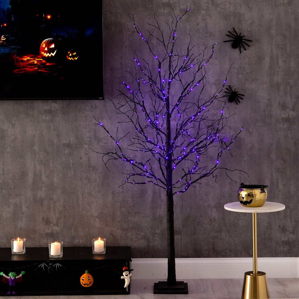 6’ Pre-Lit Halloween Deluxe Black Twig Artificial Tree with 156 Orange & Purple LED Lights