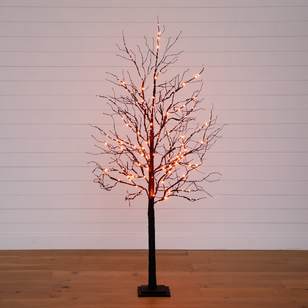 6’ Pre-Lit Halloween Deluxe Black Twig Artificial Tree with 156 Orange & Purple LED Lights