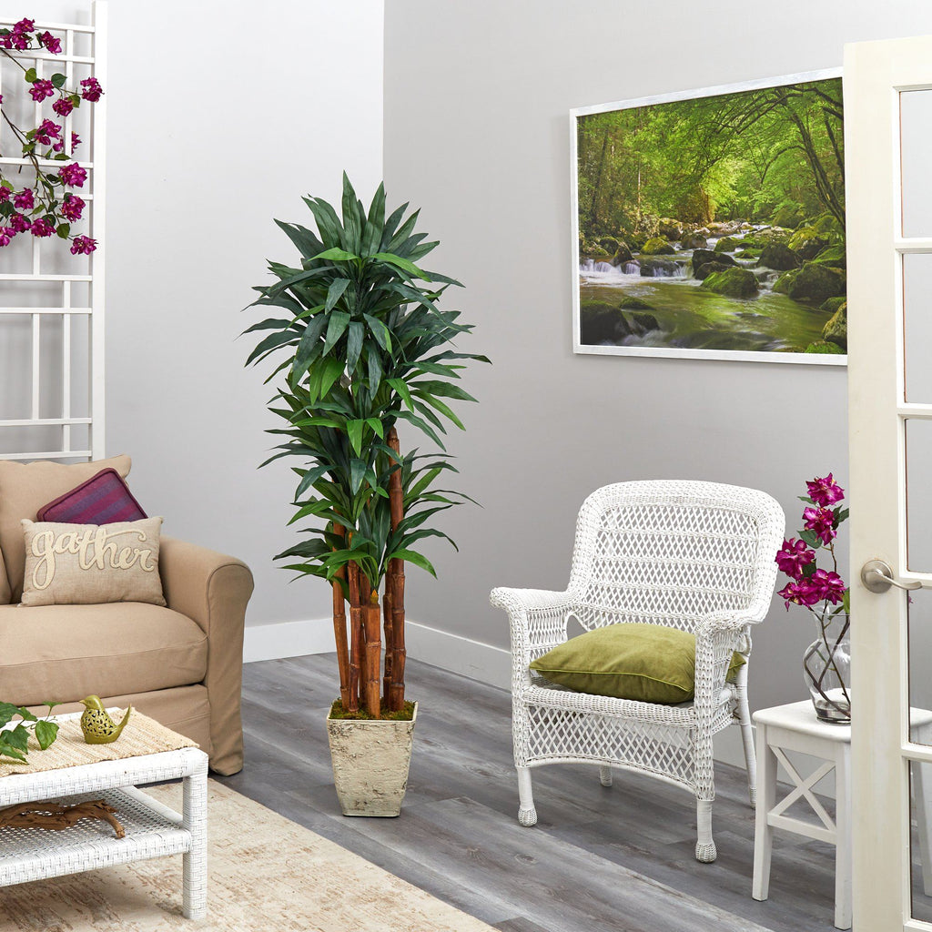 69” Dracaena Artificial Tree in Country White Planter