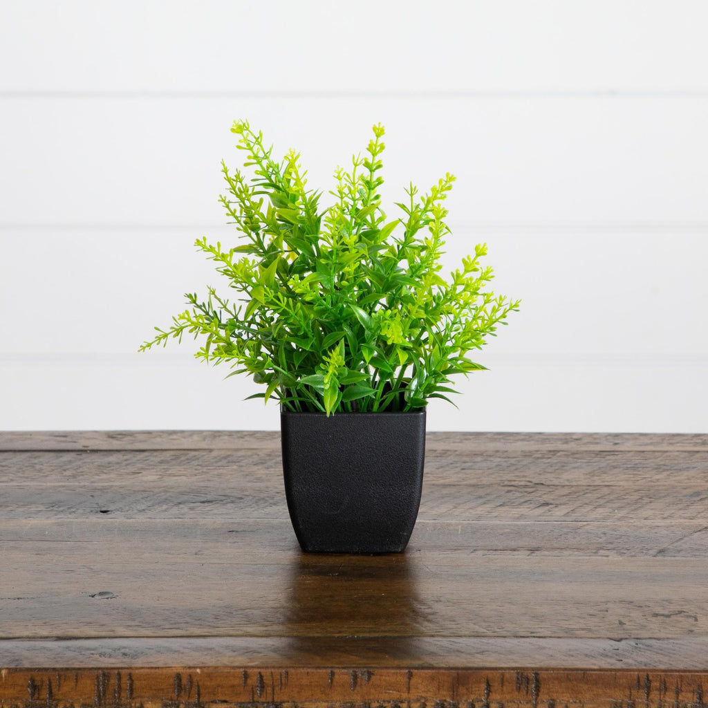 7” Artificial Mixed Topiary Plant in Black Square Pot - Set of 4