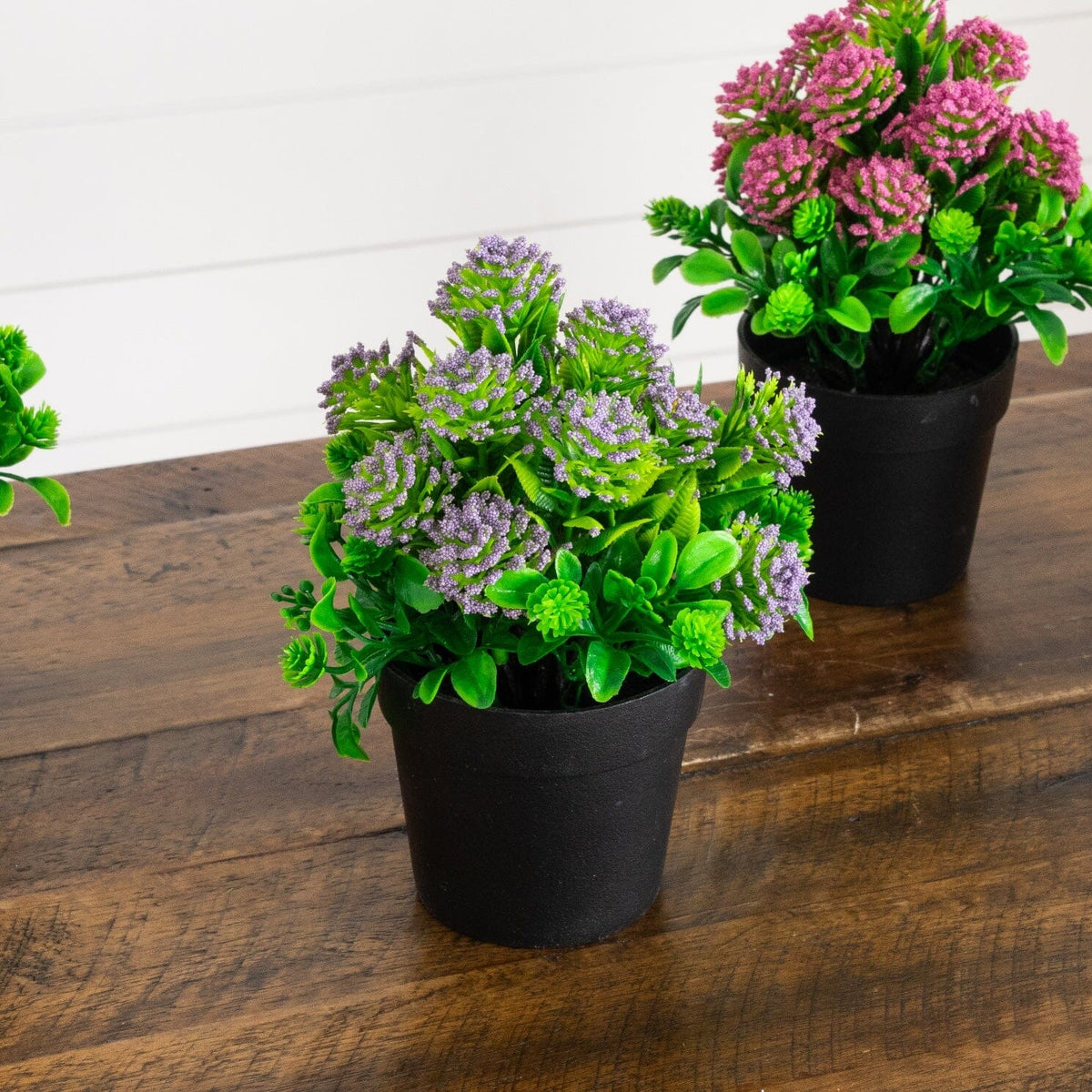 7.5" Artificial Mixed Flowering Plant in Black Pot - Set of 4