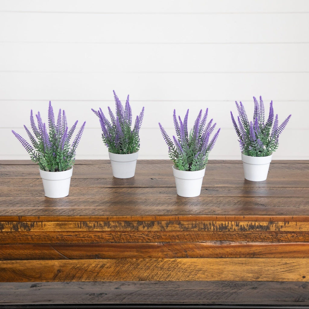 8” Artificial Lavender Plant in White Pot - Set of 4