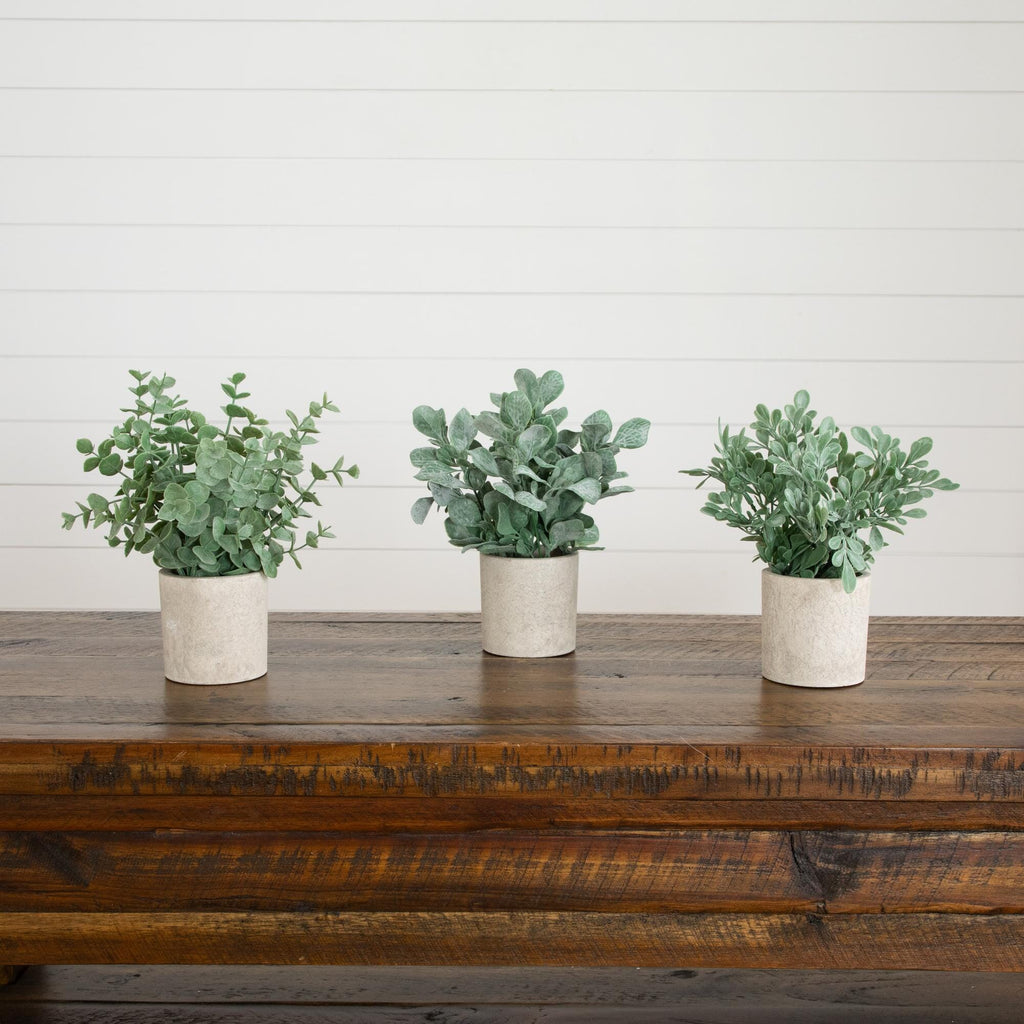 8" Artificial Mixed Eucalyptus Plant in Decorative Planter - Set of 3