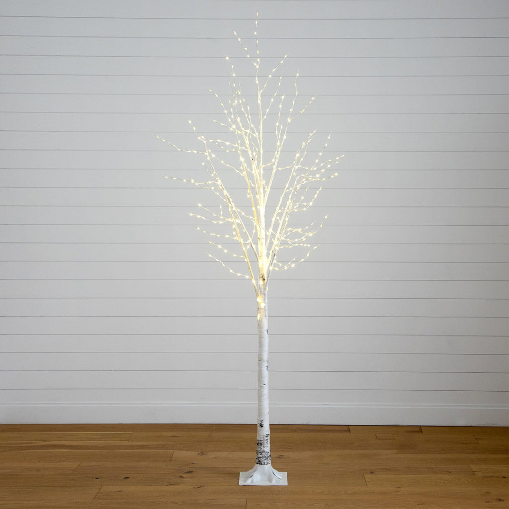 8’ Pre-Lit Artificial White Birch Tree with 500 Warm White LED Lights