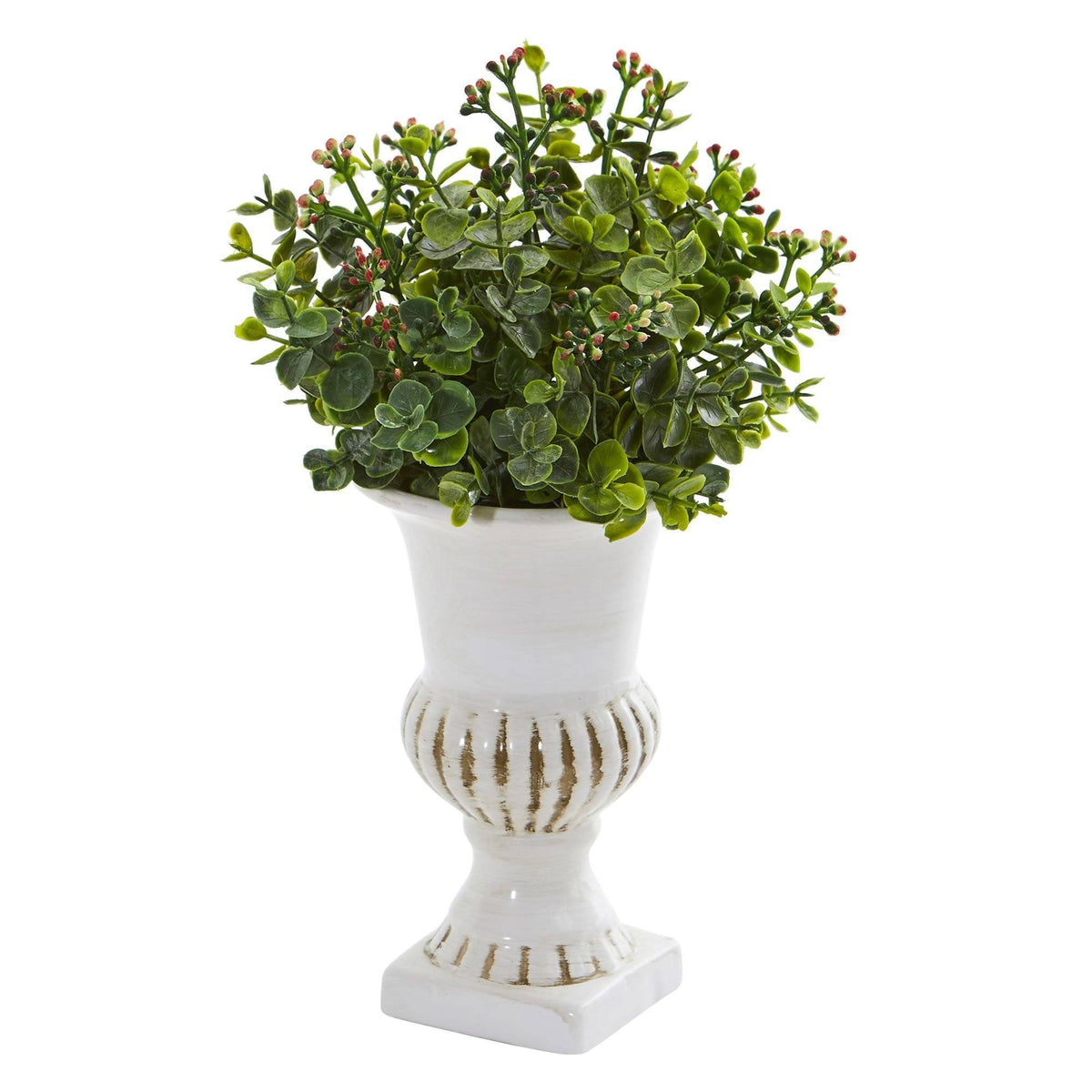 Eucalyptus and Grass Artificial Plant in White Urn (Set of 3)