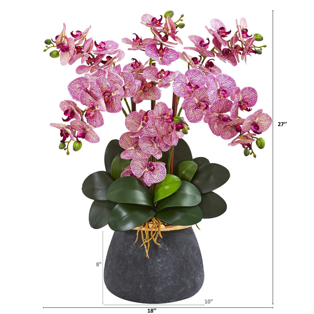 Phalaenopsis Orchid Artificial Arrangement in Stoneware Vase