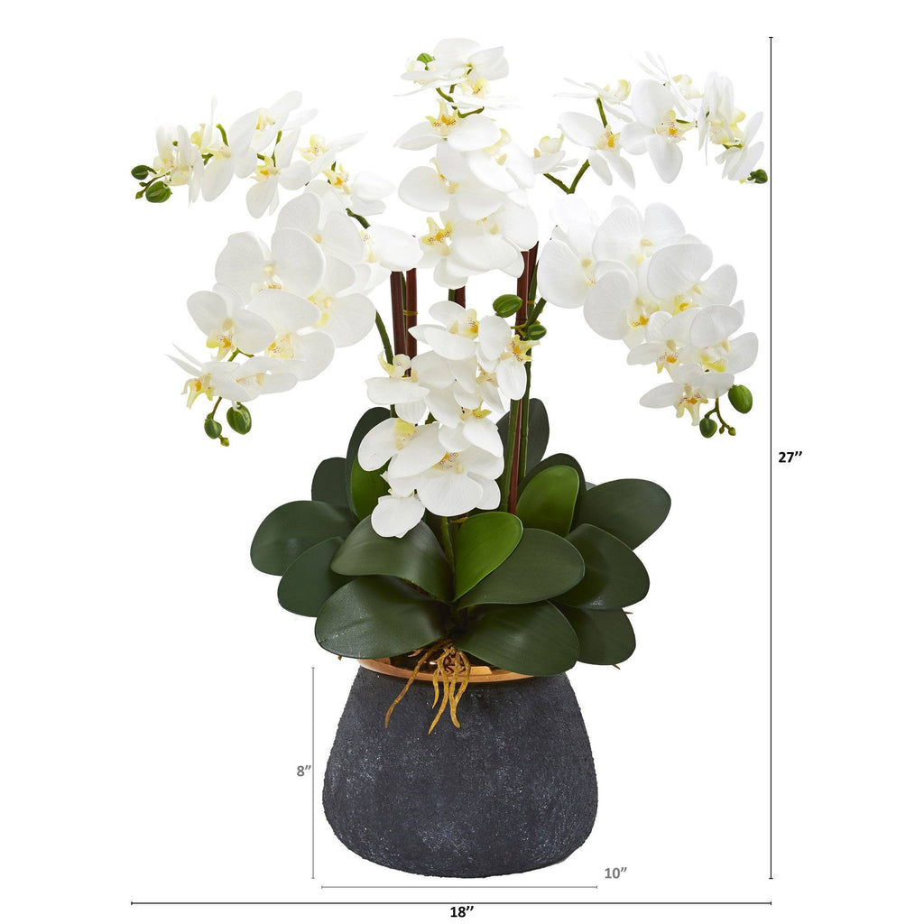 Phalaenopsis Orchid Artificial Arrangement in Stoneware Vase