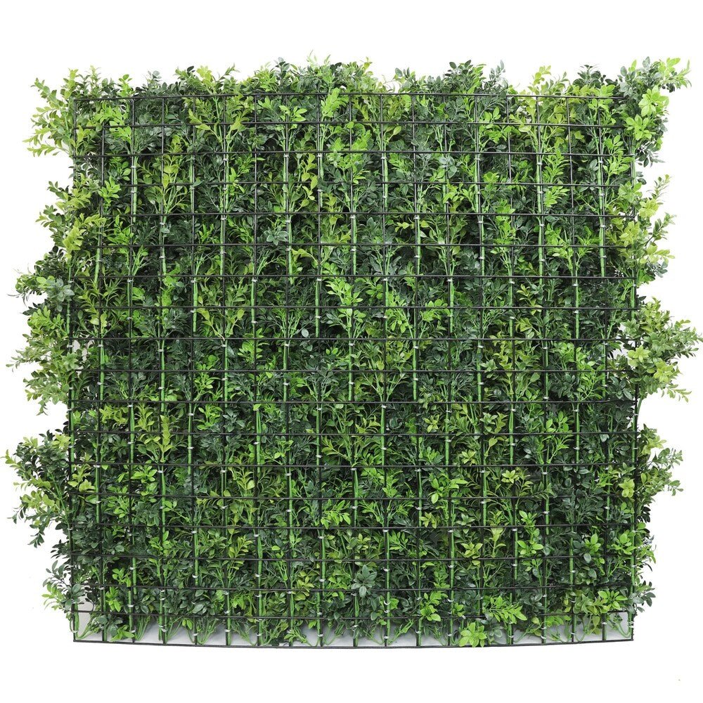 Mixed Green Ultra Dense Boxwood Artificial Vertical Garden Green Wall Panel 40×40in 11 SQ FT – NFPA 701 Certified – Metal Backed – UV Resistant – Commercial Grade