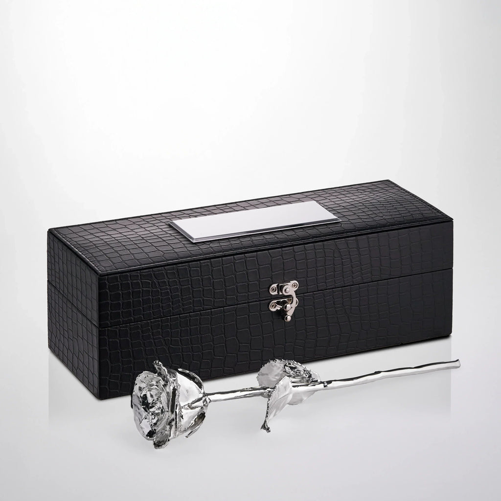 Silver Dipped Natural Rose 11.5" - Luxe Noir Gift Box