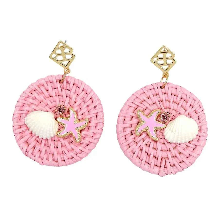 Brianna Cannon BEACH HOUSE RATTAN EARRINGS IN PINK