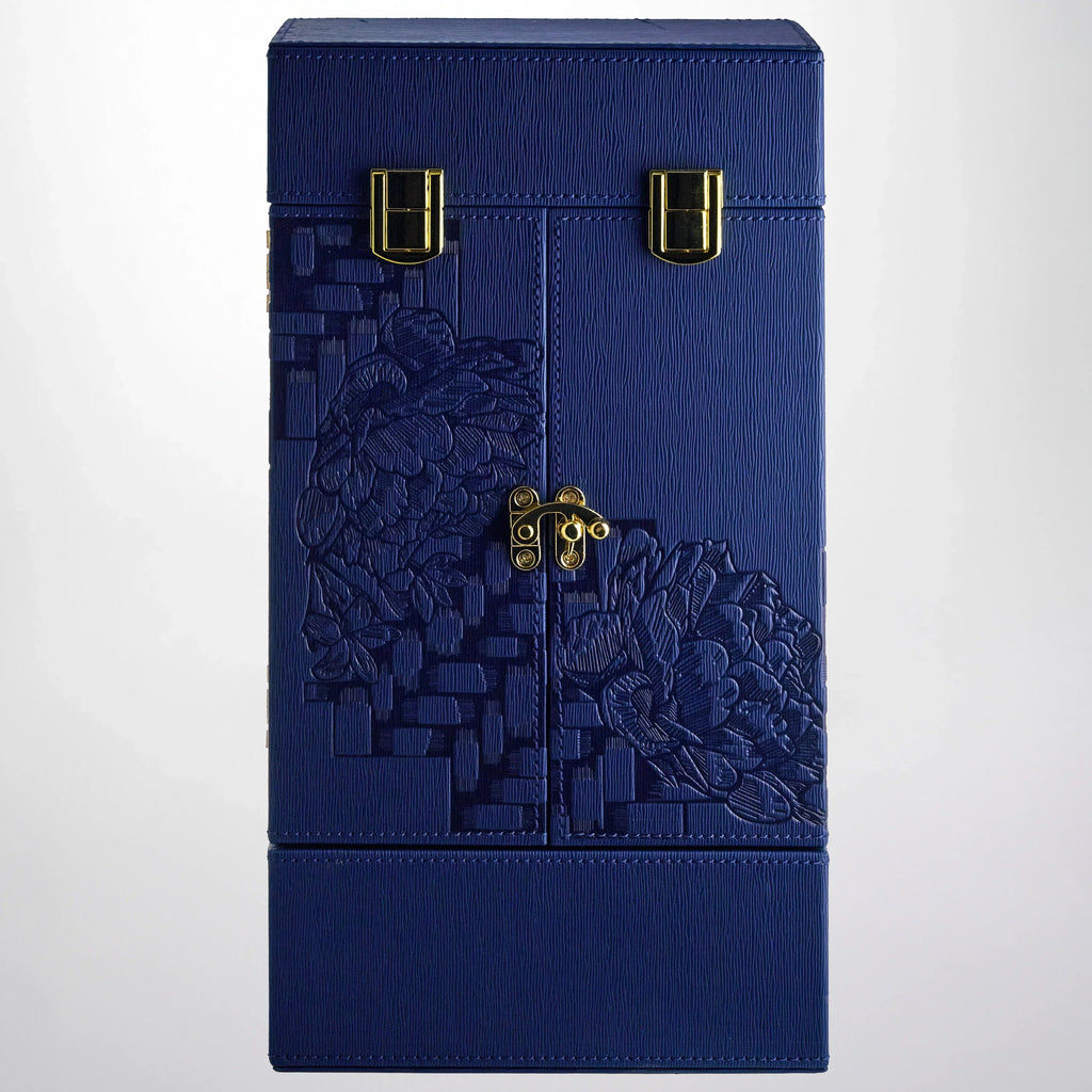 Da Vinci's Blue Floral Locking Display Box 24K Gold 11.5" Rose