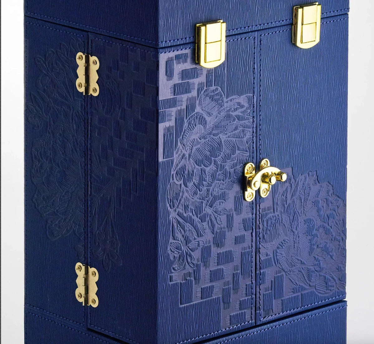 Da Vinci's Blue Floral Locking Display Box 24K Gold 11.5" Rose