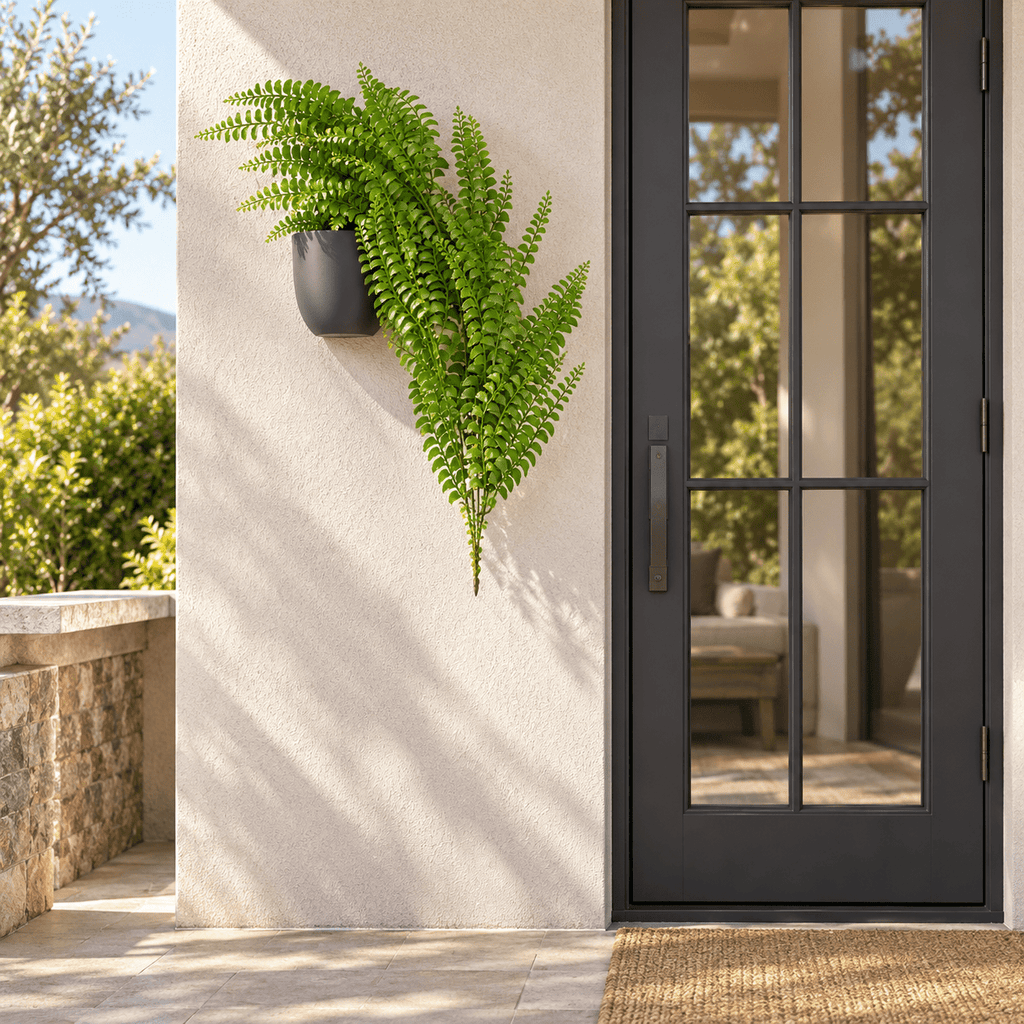 Dark Green Button Fern Artificial Hanging Plant 31in – UV Resistant