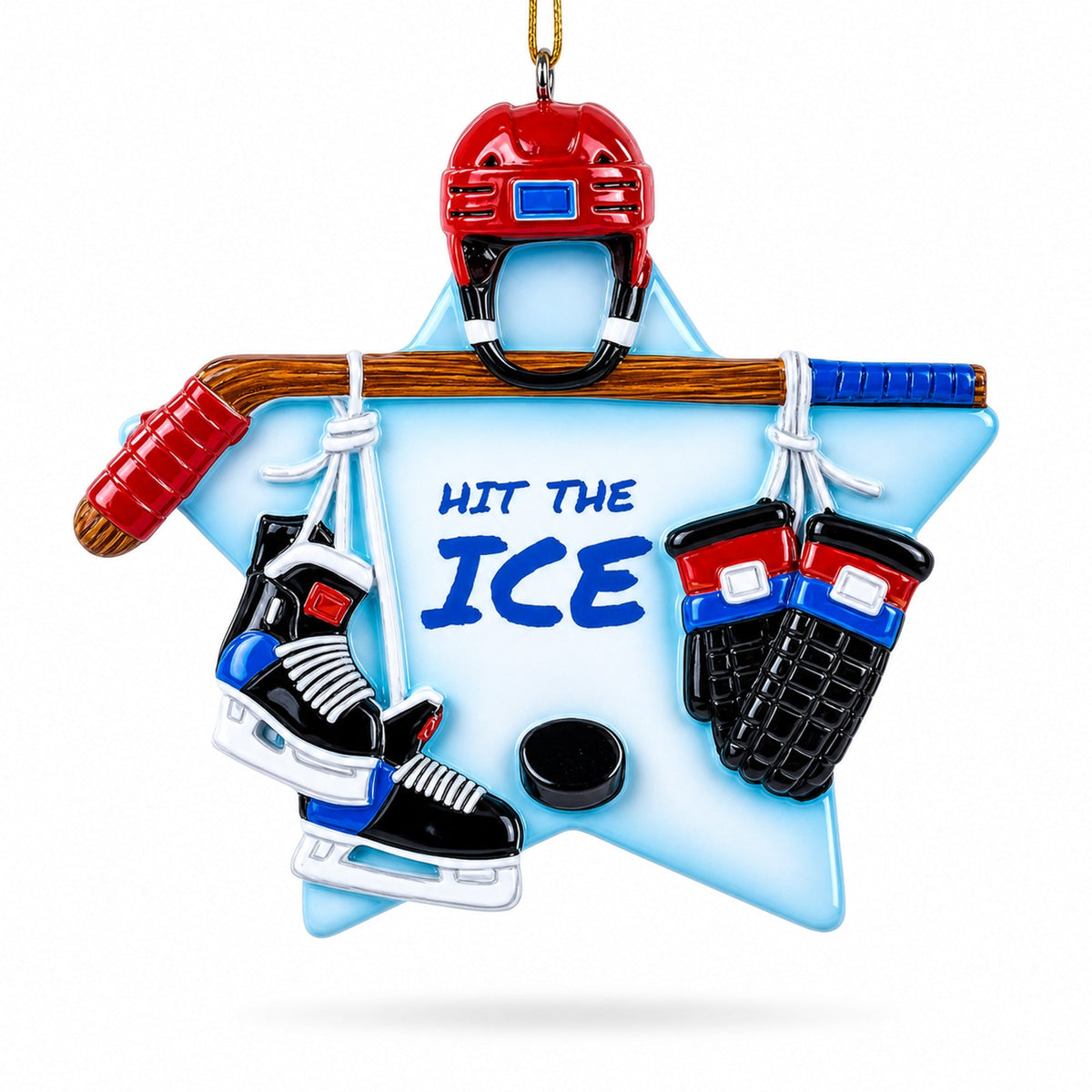 Ice Hockey Star Skates Puck Resin Christmas Ornament