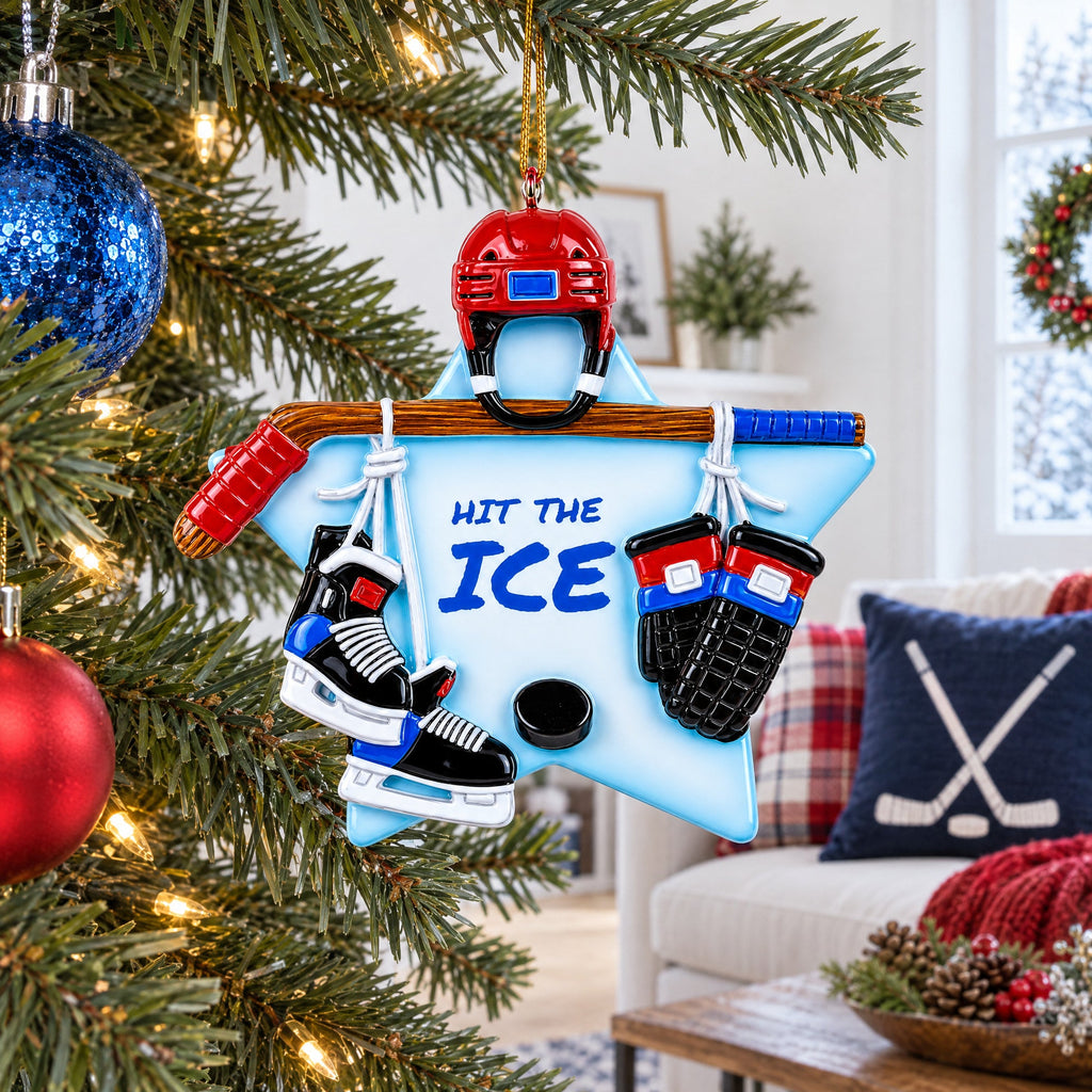 Ice Hockey Star Skates Puck Resin Christmas Ornament