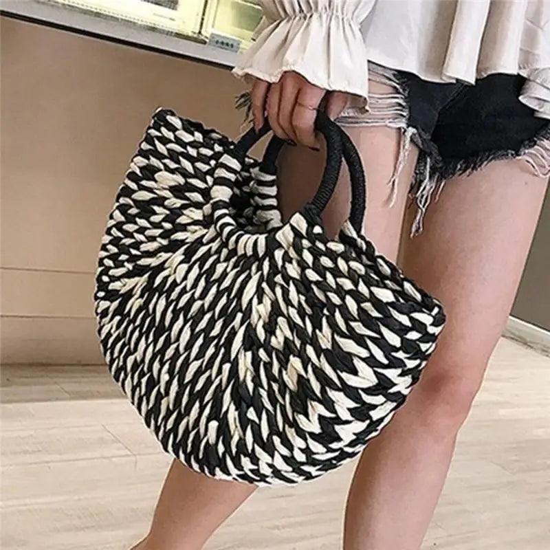 Elehant Women's Woven Wicker Straw Half Round Bag Trendy Large Capacity Female Casual Travel Bag