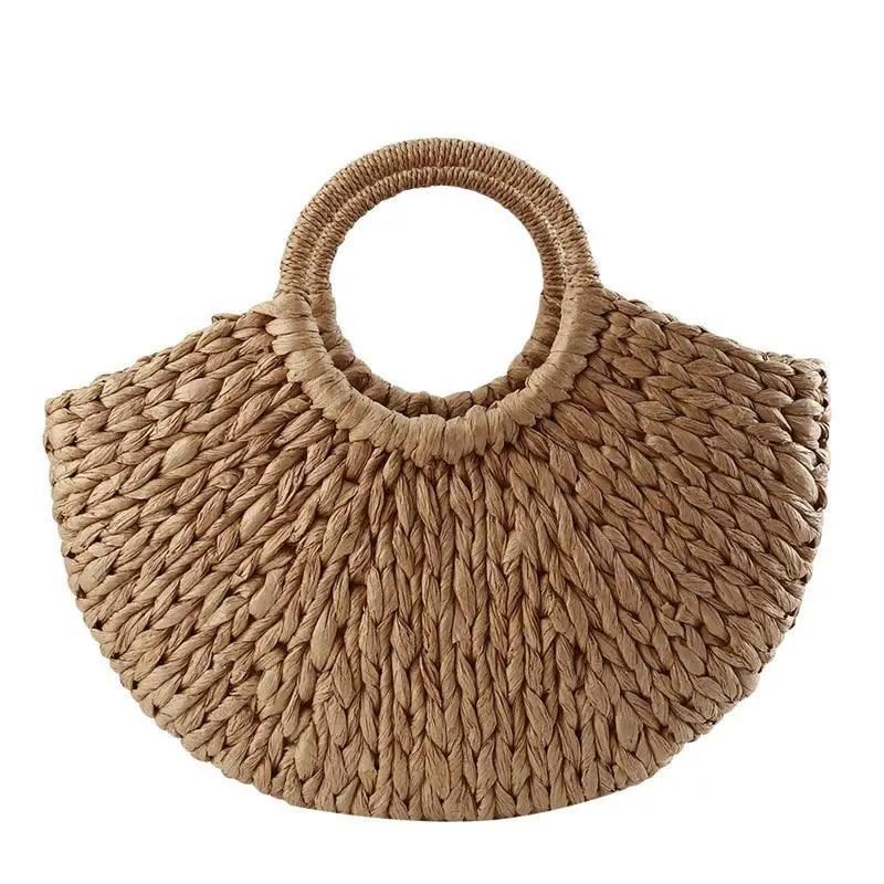 Elehant Women's Woven Wicker Straw Half Round Bag Trendy Large Capacity Female Casual Travel Bag