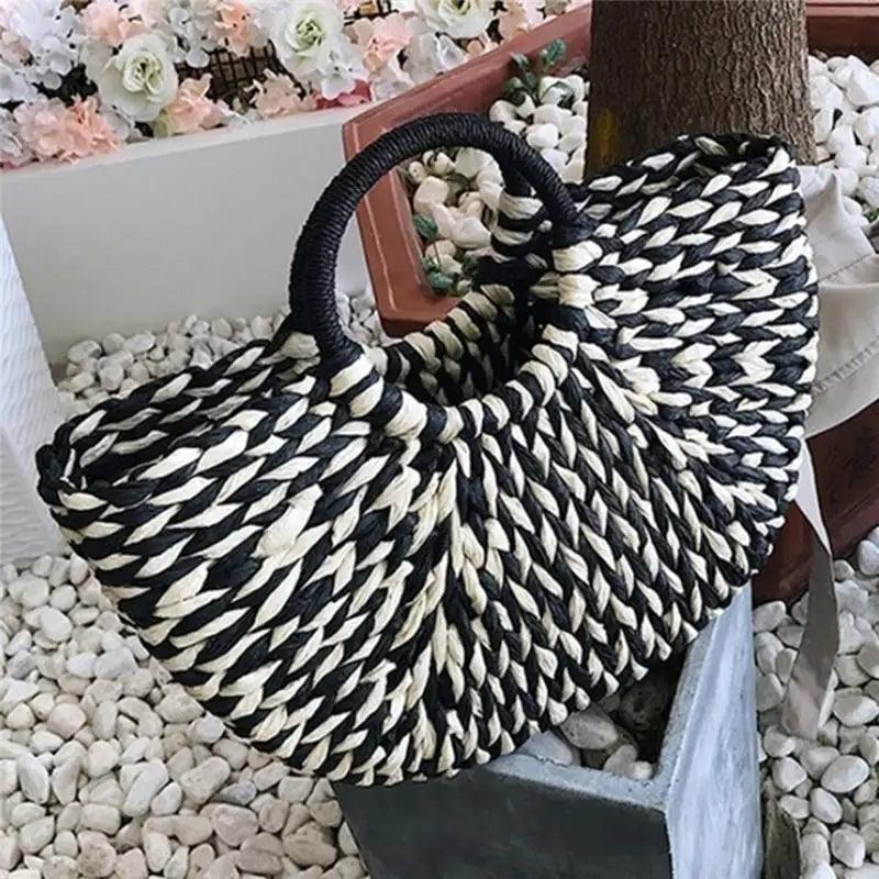 Elehant Women's Woven Wicker Straw Half Round Bag Trendy Large Capacity Female Casual Travel Bag