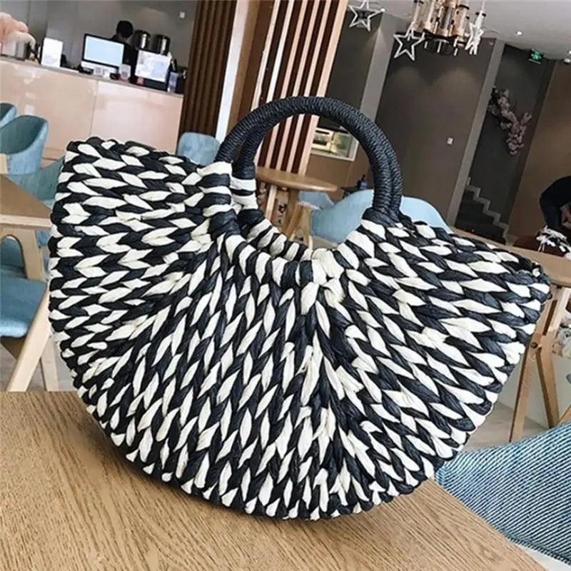 Elehant Women's Woven Wicker Straw Half Round Bag Trendy Large Capacity Female Casual Travel Bag