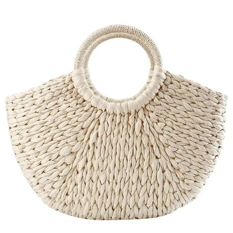 Elehant Women's Woven Wicker Straw Half Round Bag Trendy Large Capacity Female Casual Travel Bag