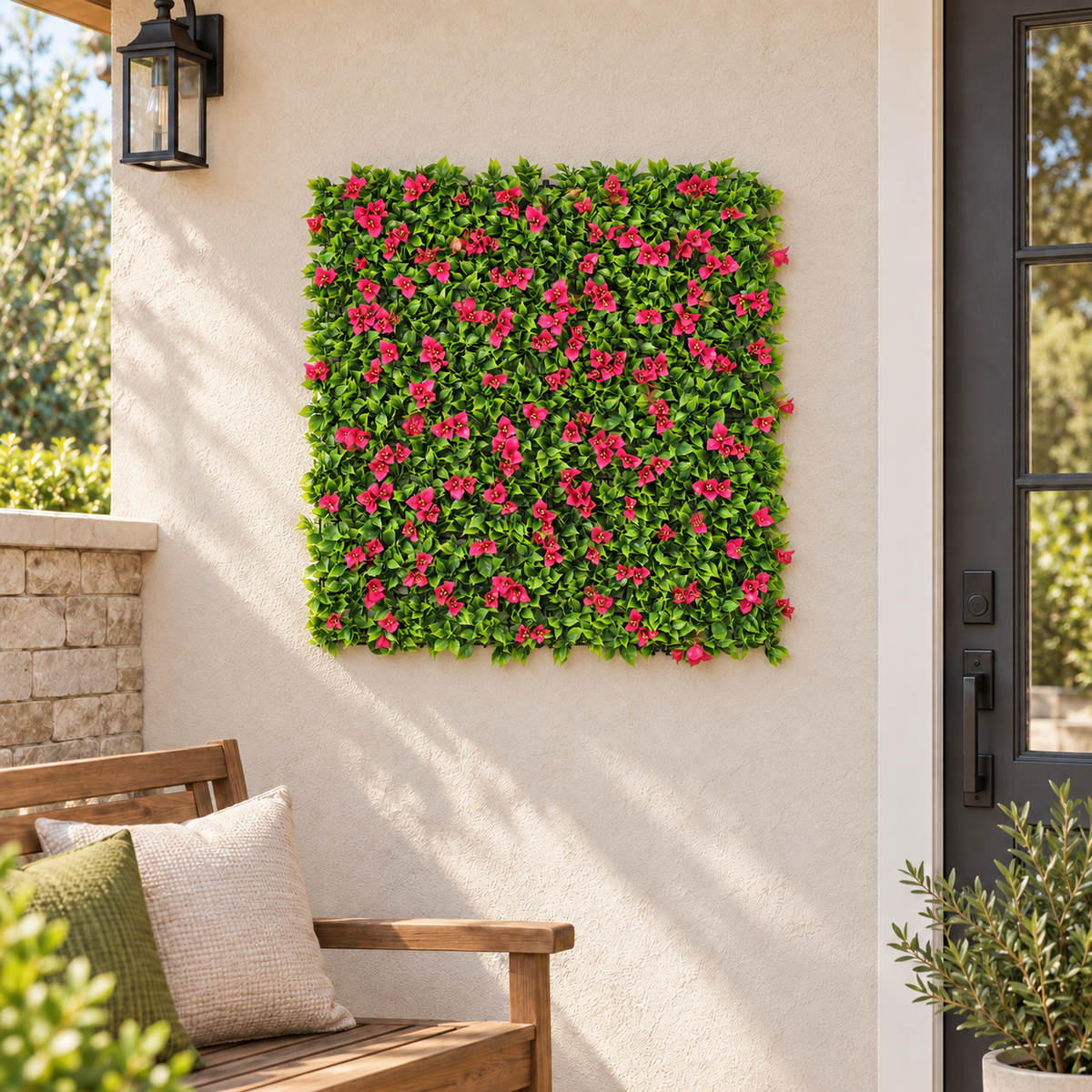 Flowering Pink Artificial Vertical Garden Green Wall Panel 40×40in 11 SQ FT – UV Resistant – Commercial Grade