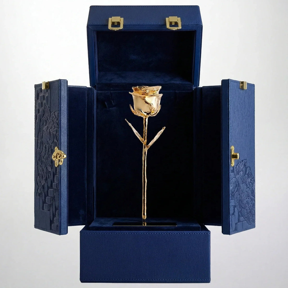 Da Vinci's Blue Floral Locking Display Box 24K Gold 11.5" Rose