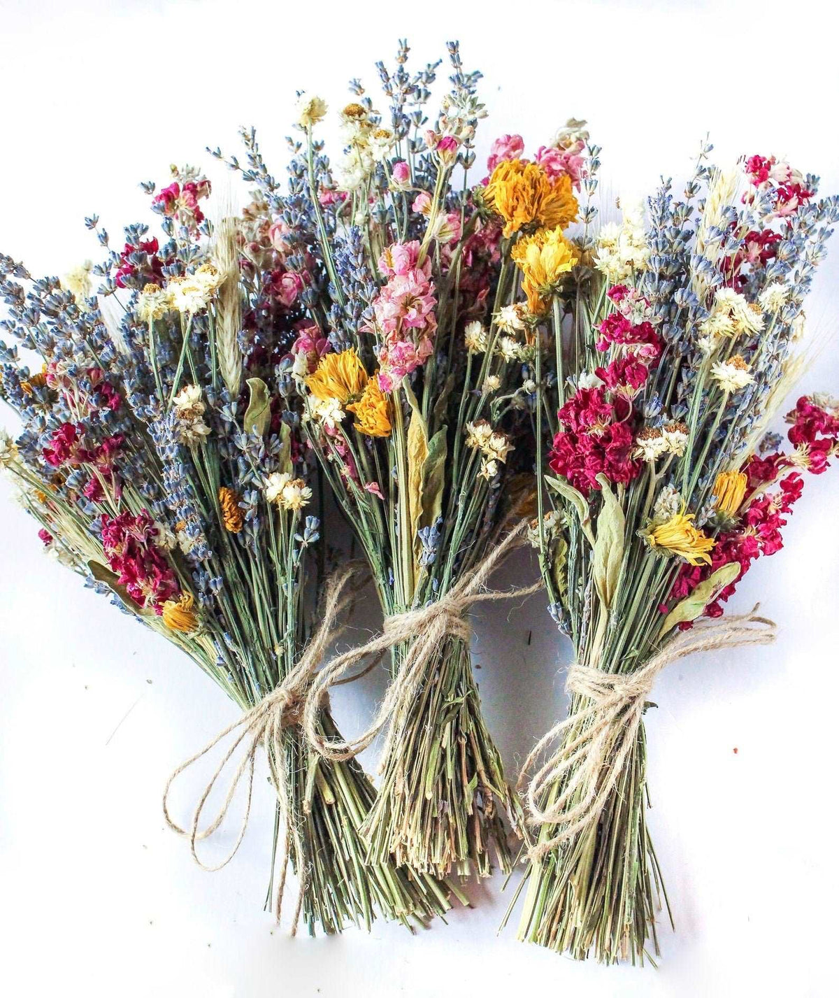 Dried Flower Bouquet with Pink Larkspur, Lavender, Yarrow & Wheat