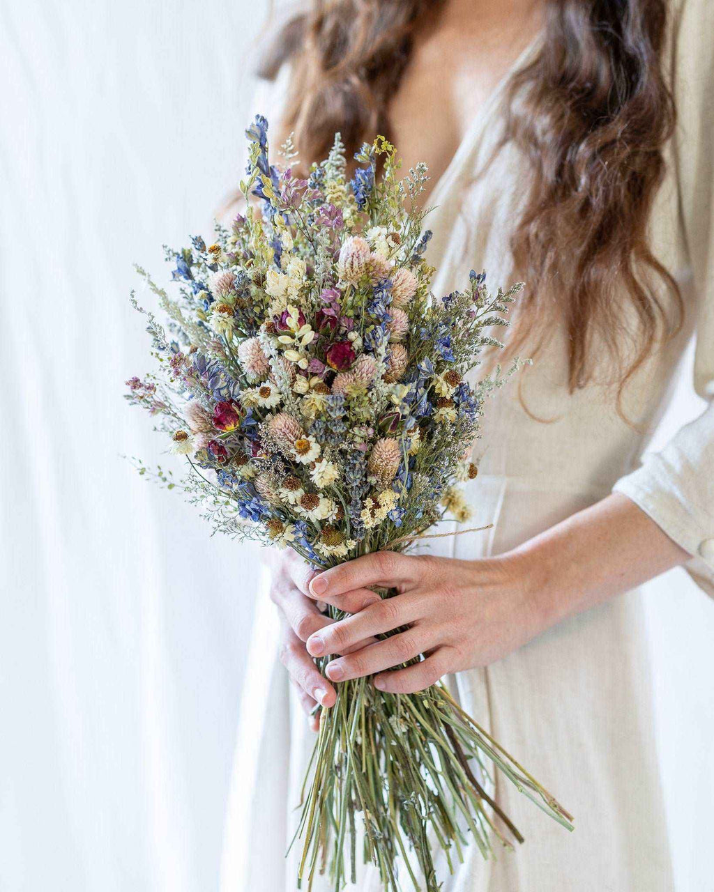 Dried Flower Corsage with Red Roses & Blue Lavender / Bridal bouquet for Wedding / Rustic Boho and Wedding Accessories / Wildflowers
