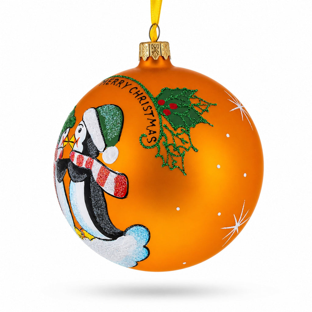 Our First Christmas Penguin Couple Glass Ball Ornament 4 Inches
