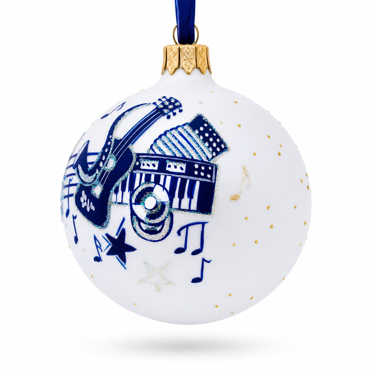 Saxophone, Guitar, Piano Glass Ball Christmas Music Ornament 4 Inches
