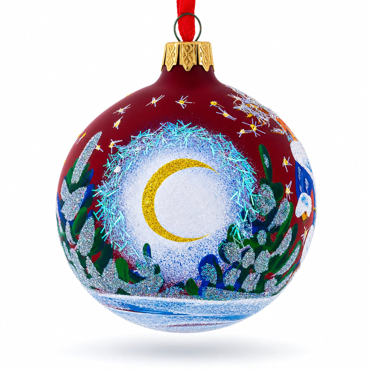 Hedgehog Serenading with Cello Glass Ball Christmas Ornament 3.25 Inches