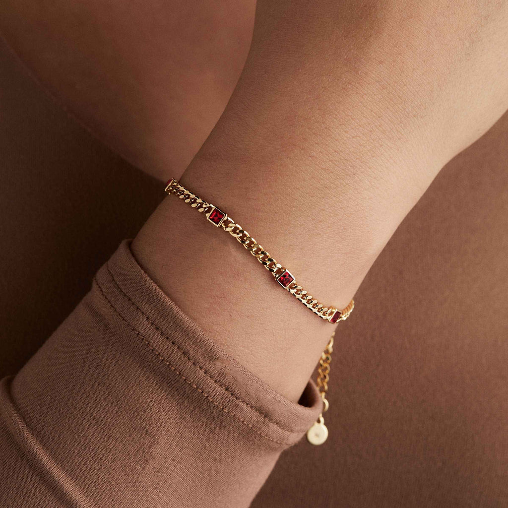 July Birthstone Ruby Curb Chain Bracelet