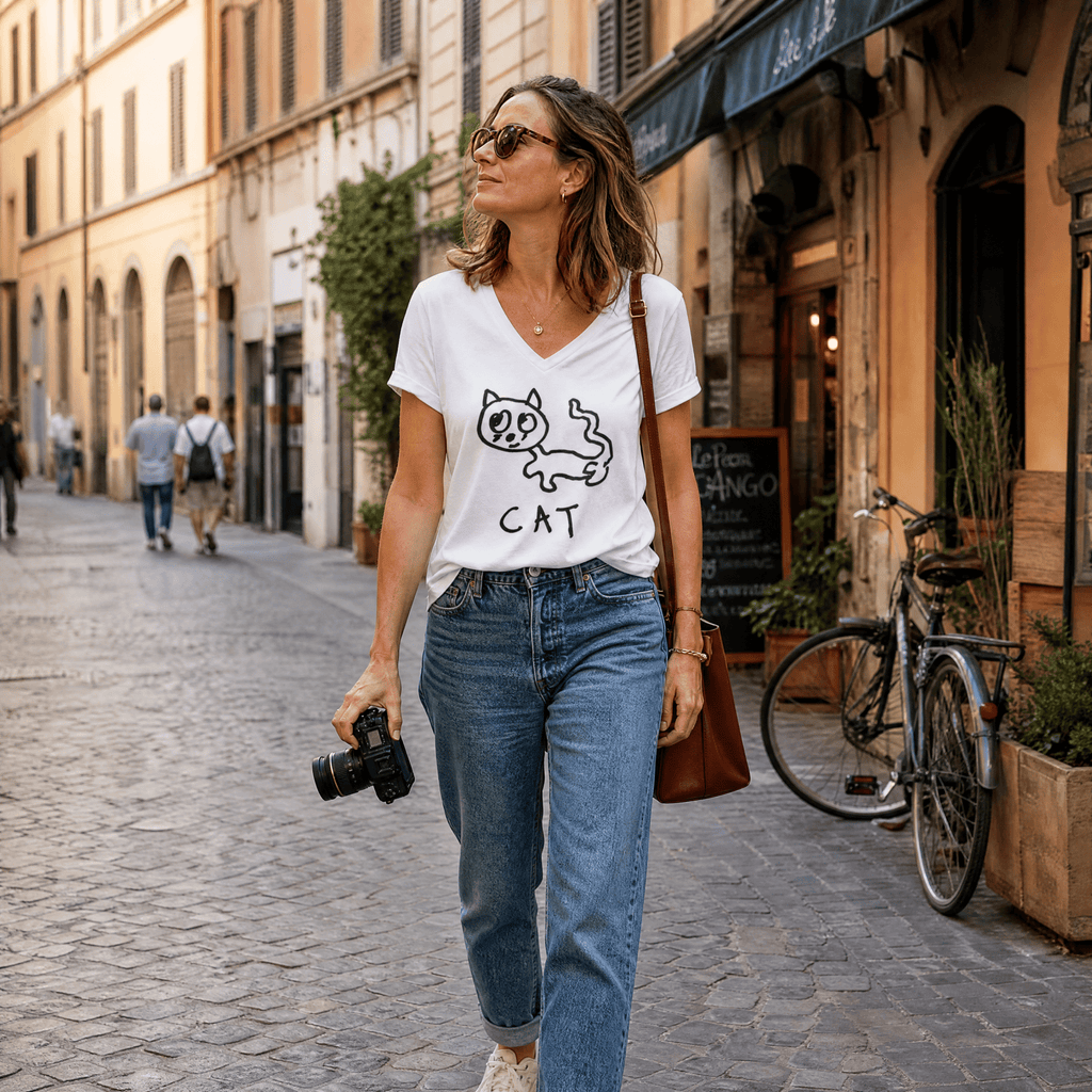 Cat - V-neck Tee