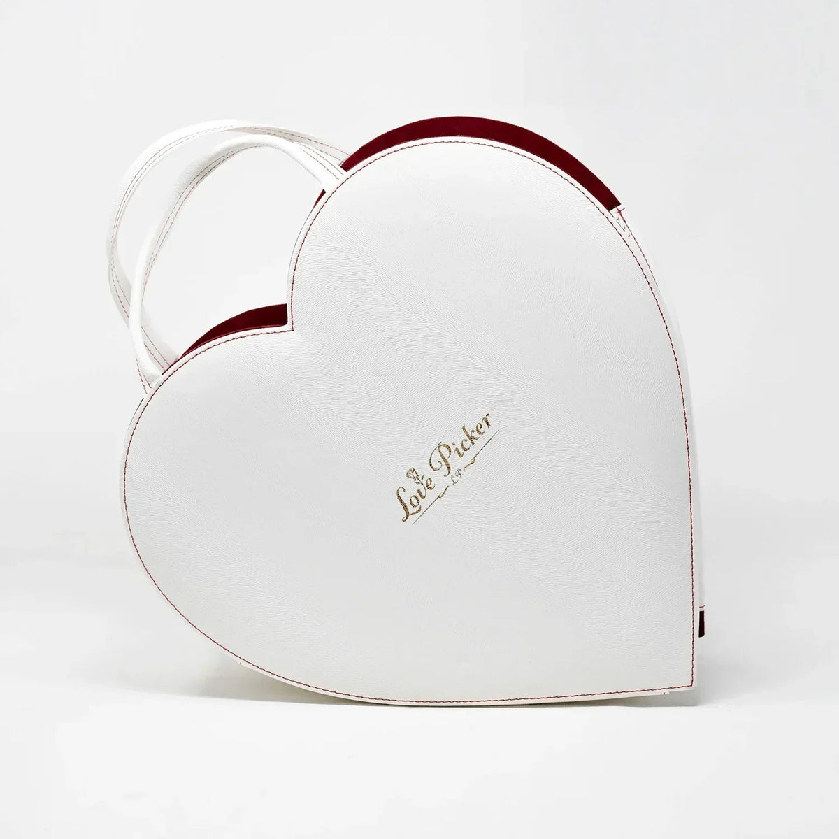 New Engraved 3 Gold Dipped Roses 7" - White Leather Crimson Red Velvet Heart-Shaped box
